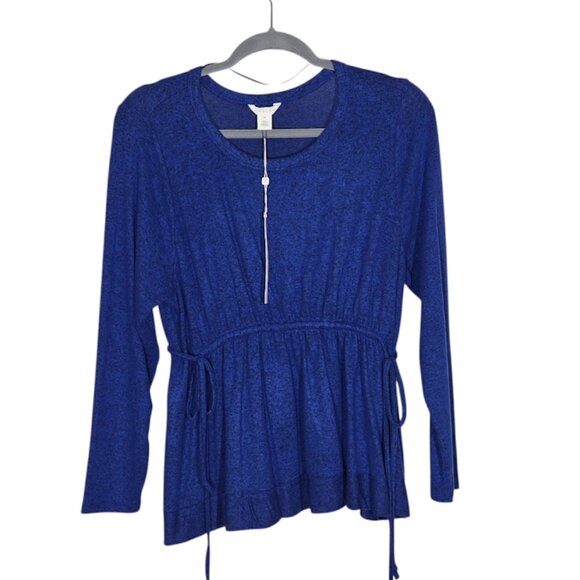 CASLON Blue Long Sleeve Peplum Top Size XS – Soft Knit Adjustable Waist blouse - Picture 9 of 13